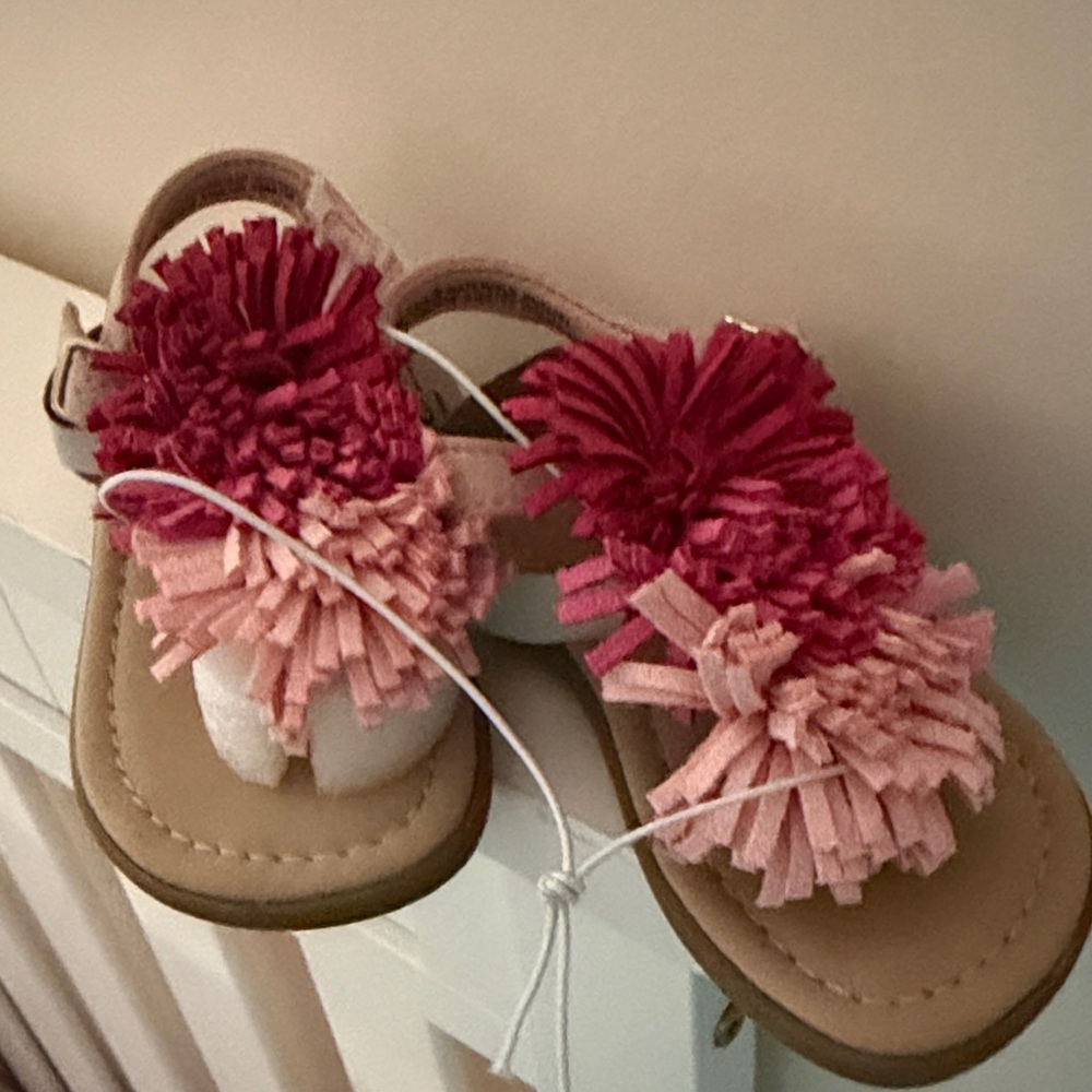The Children's Place Pink and Red Pom-Pom Sandals
